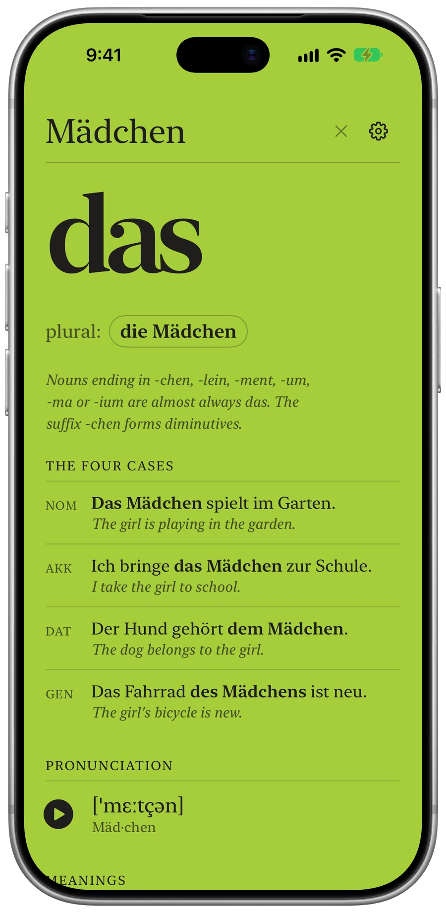 Das Mädchen detail screen, shown in an iPhone 18 Pro