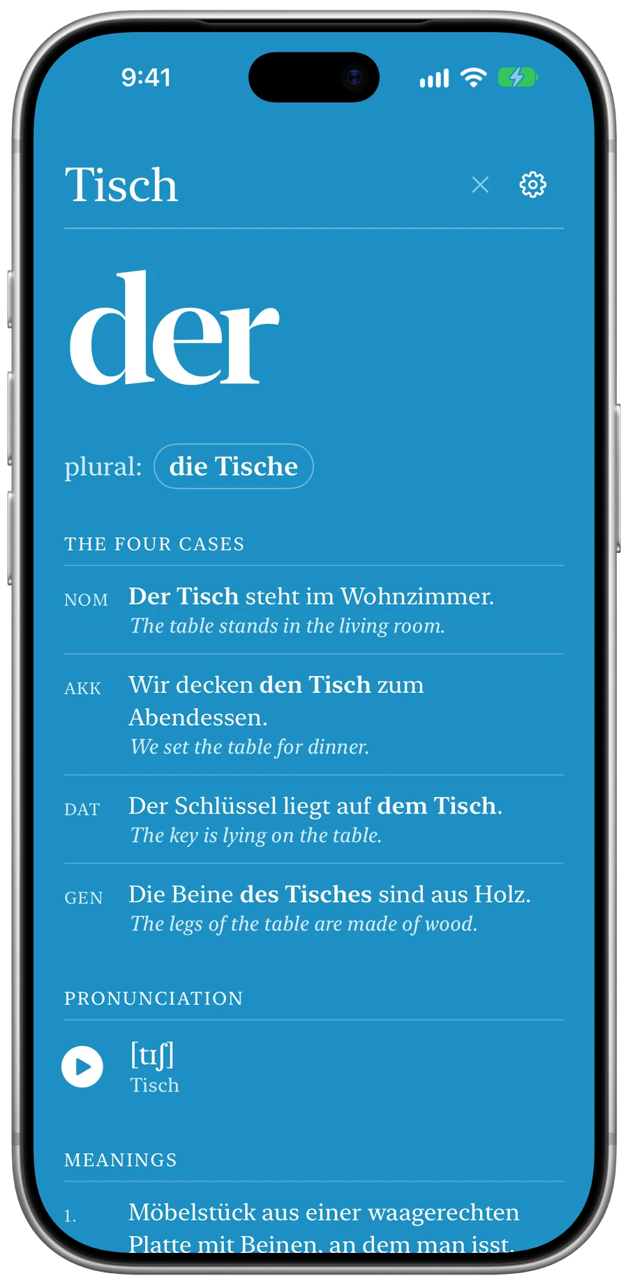 Der Tisch detail screen, shown in an iPhone 18 Pro